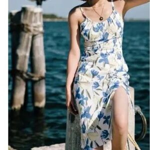 Petite Studio Blue and Green Floral Midi Dress